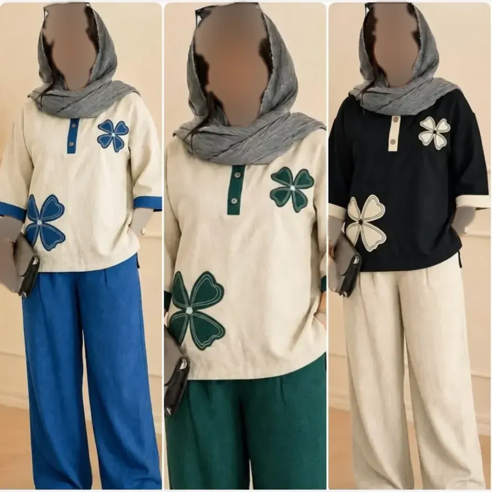 ست شومیز کنفی و شلوار شانتون زنانه مدل هلن سایز 38 تا 46