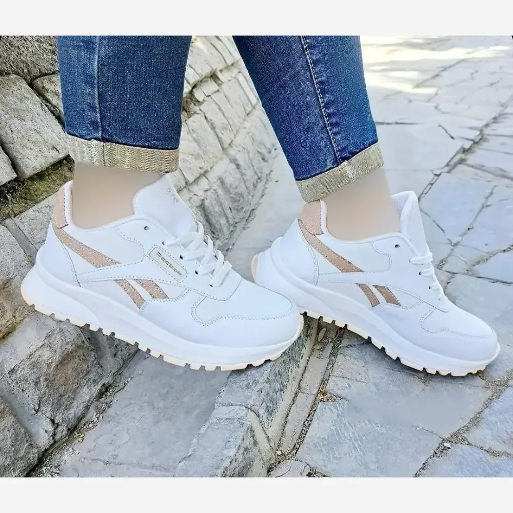 کتونی طبی لژ دار زنانه ریبوک چرم صنعتی سفید مشکی کرم 37 تا 40