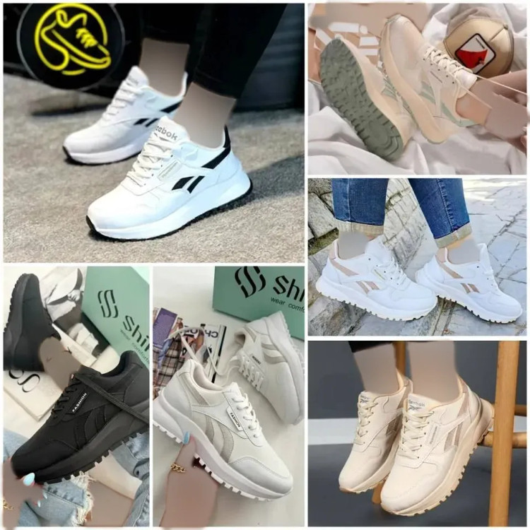 کتونی طبی لژ دار زنانه ریبوک چرم صنعتی سفید مشکی کرم 37 تا 40