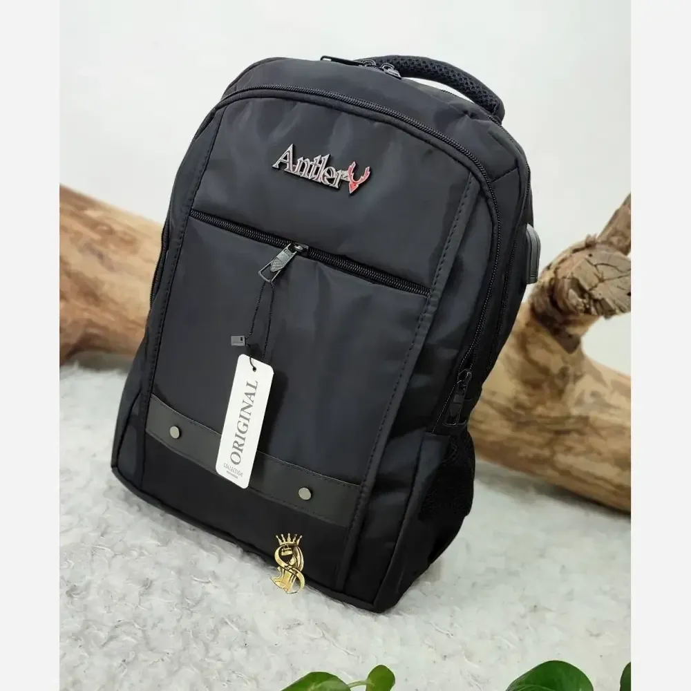 کوله پشتی دانشجویی مدل انتلر اسپرت برزنتی ضربه گیر لپ تاپ پورت هندزفری جای بطری آب مشکی