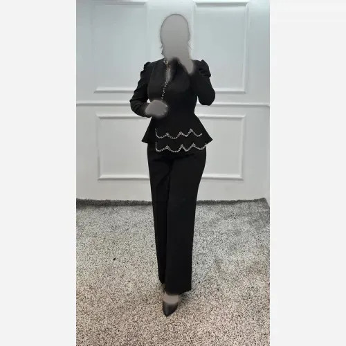 ست کت و شلوار زنانه جنس مازراتی درجه یک و مروارید