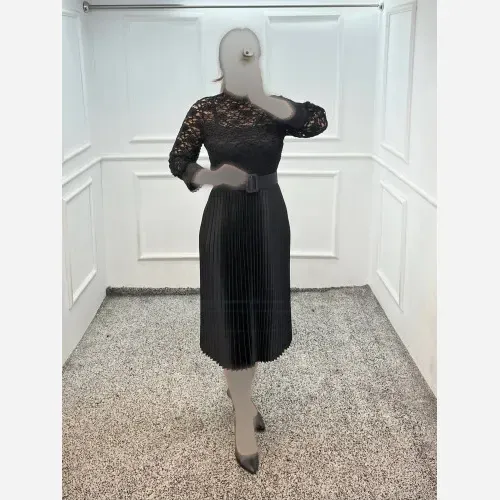 پیراهن مینی میدی مجلسی زنانه ساتن آمریکایی و تور رنگ مشکی