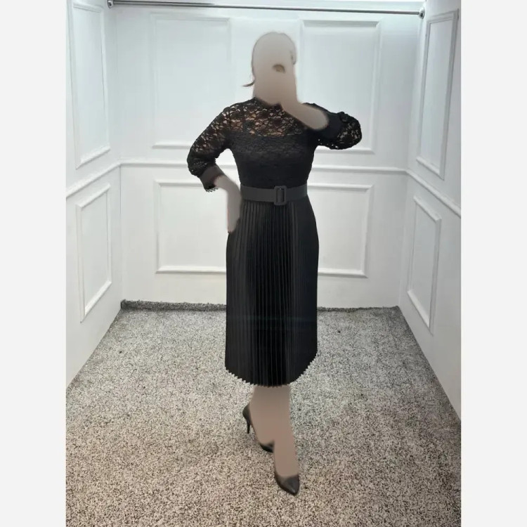 پیراهن مینی میدی مجلسی زنانه ساتن آمریکایی و تور رنگ مشکی