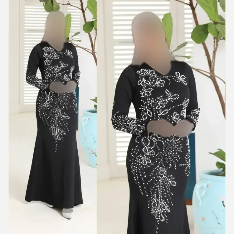 ماکسی مجلسی زنانه مدل خاطره پارچه قواصی مروارید دوزی شده سایز 38 تا 52