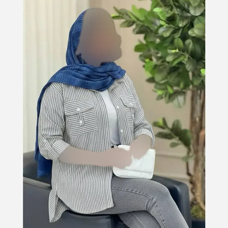 شومیز نخی راه راه جیب صلیبی کیمونو خنک و سبک سایز فری رنگ طوسی تیره