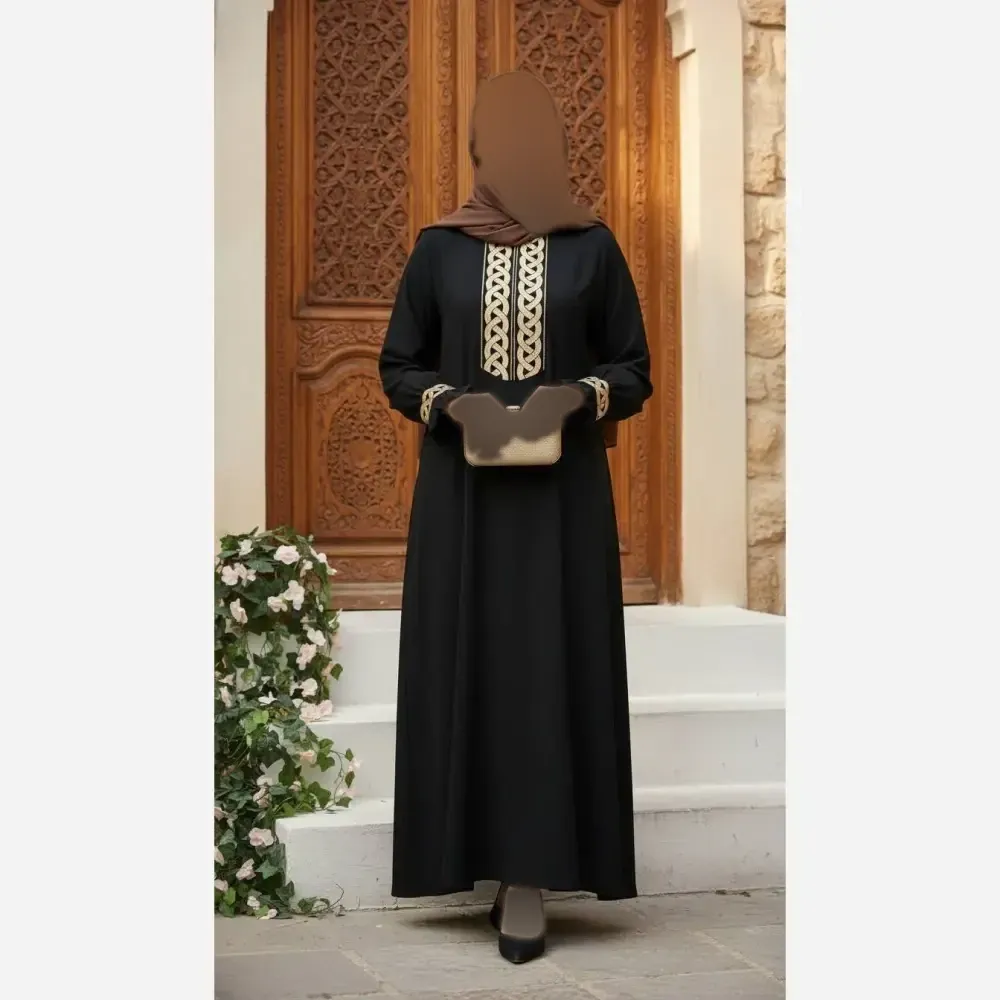 مانتو عبایی عایشه جنس الیزه مشکی فری سایز تا 48 کیفیت مزونی
