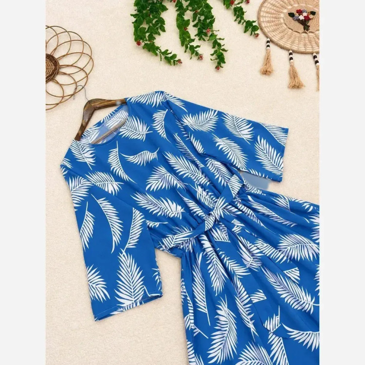 پیراهن ساحلی پری کرپ نخ وارداتی شسته شده فری سایز 36 تا 46 زنانه قد 135 کمربند دار