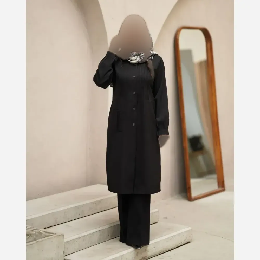 مانتو زنانه مدل ماهور سینه پلیسه دوختی پارچه کارتیر خنک مناسب روزمره و اداری چهار رنگ سایزبندی کامل