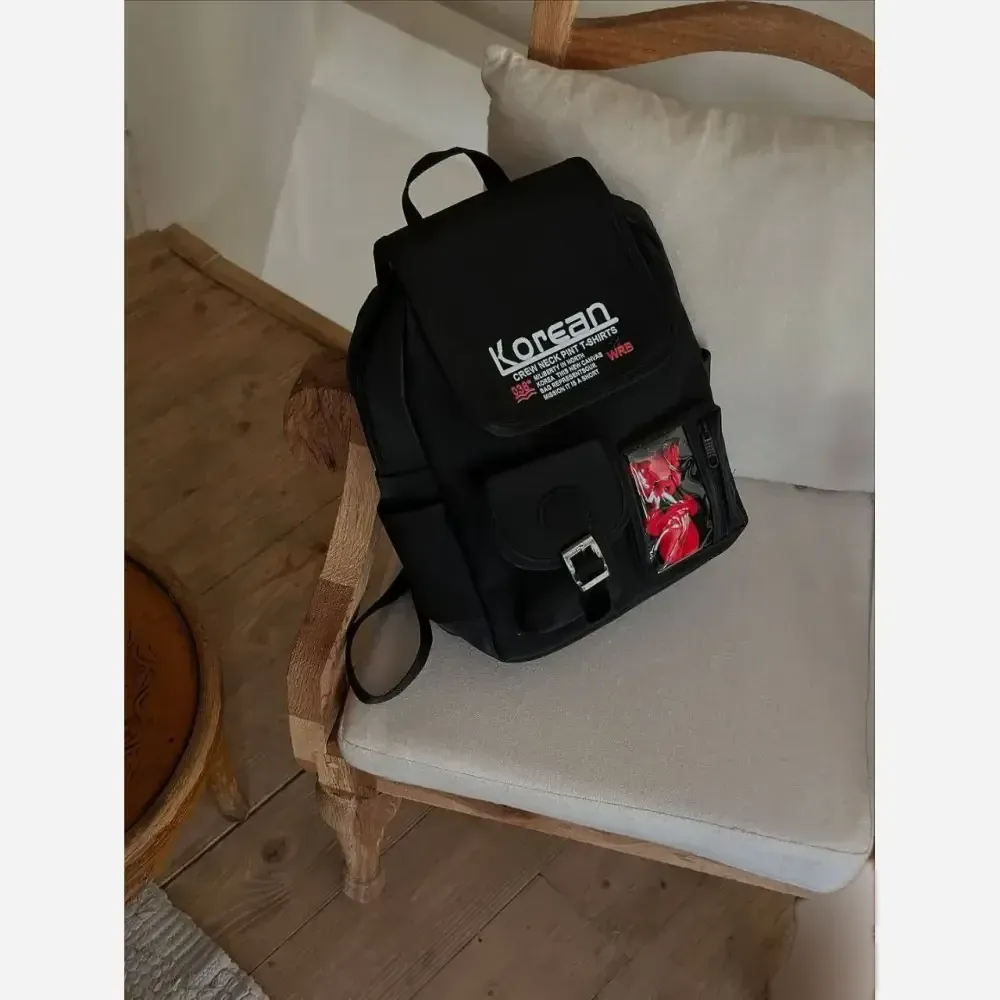 کوله پشتی چرم مشکی زنانه طرح عروسکی مدل Korean سایز 40x35 سانت