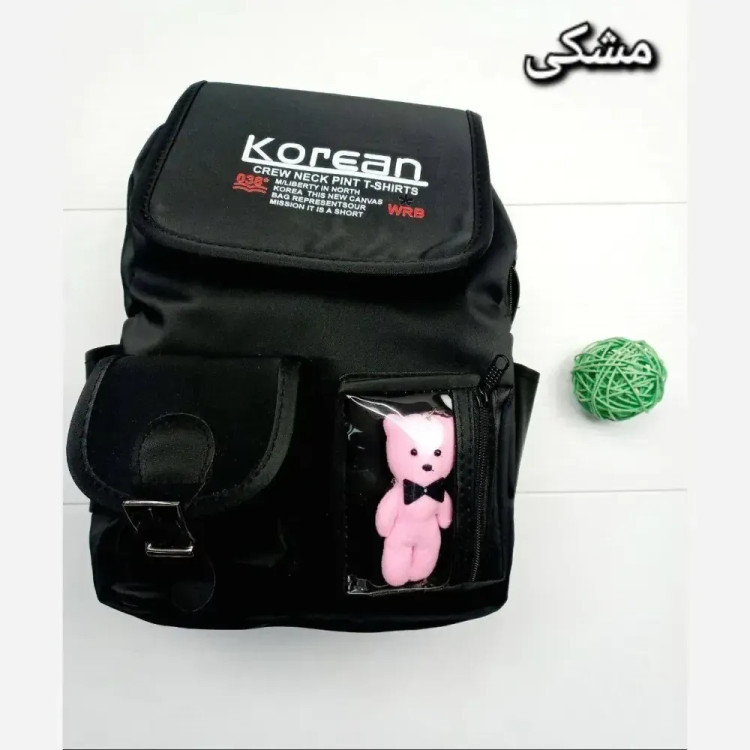 کوله پشتی چرم مشکی زنانه طرح عروسکی مدل Korean سایز 40x35 سانت