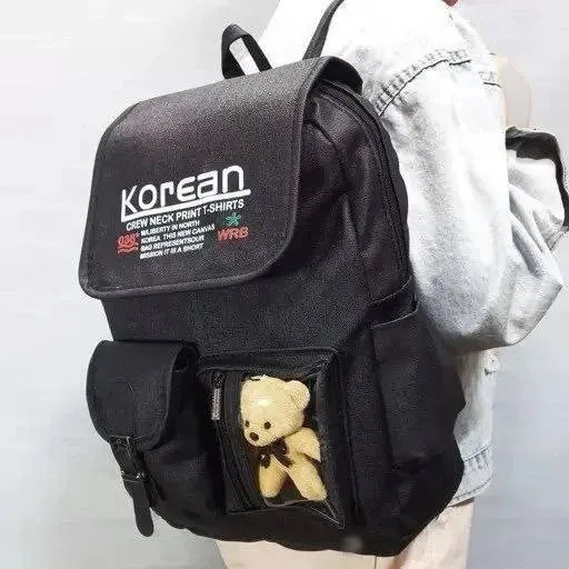 کوله پشتی چرم مشکی زنانه طرح عروسکی مدل Korean سایز 40x35 سانت