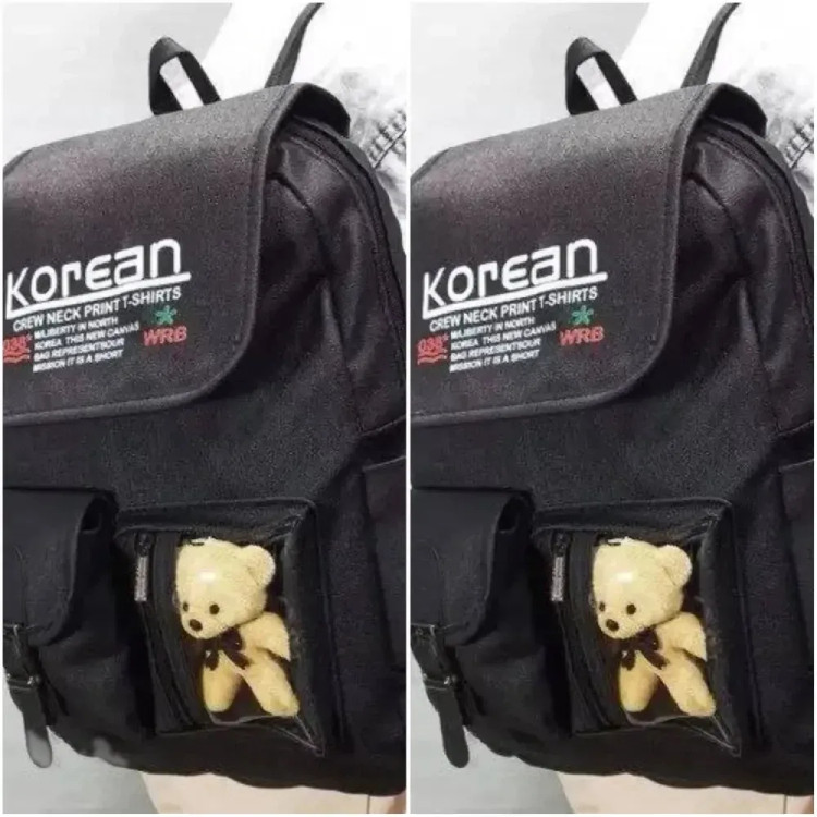 کوله پشتی چرم مشکی زنانه طرح عروسکی مدل Korean سایز 40x35 سانت