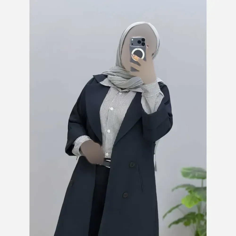 شومیز مانتویی سارا لینن اعلا جلو دکمه آستین دو دکمه فری تا 48 آبی ذغالی
