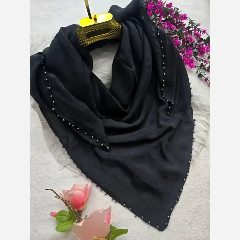روسری نخی وال ستاره ابعاد 125x125 ایستایی عالی با مروارید پرچ شده فری سایز