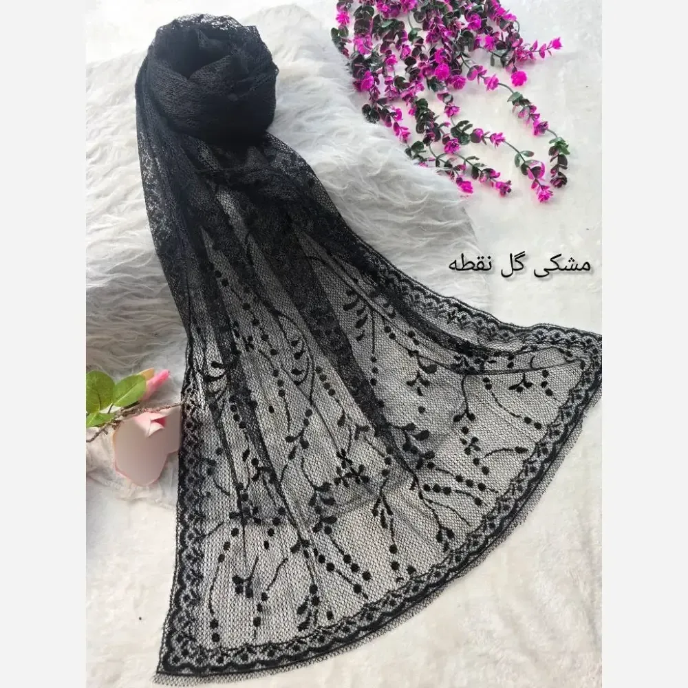 شال تور دانتل طرحدار رنگی فری سایز ابعاد 180*70