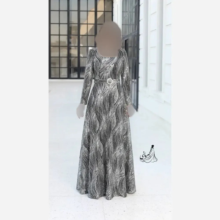 ماکسی مجلسی سایز بزرگ زنانه مدل پریچهر جنس شاین برجسته