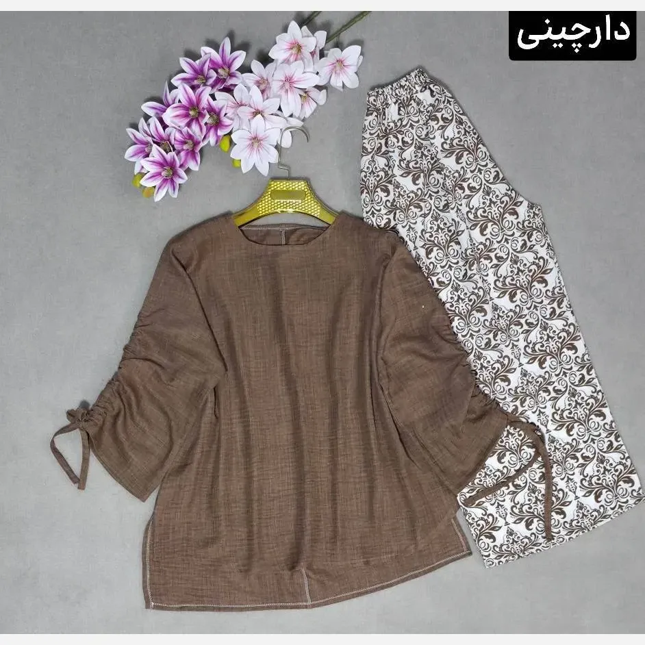 ست شومیز شانتون و شلوار نخی زنانه آناهیتا فری سایز