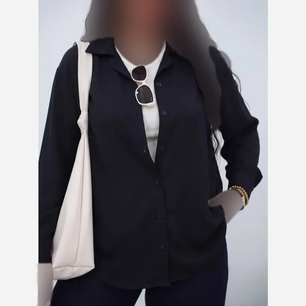 شومیز مهسان رنگ مشکی جنس ینزی درجه یک سایز فری سایز