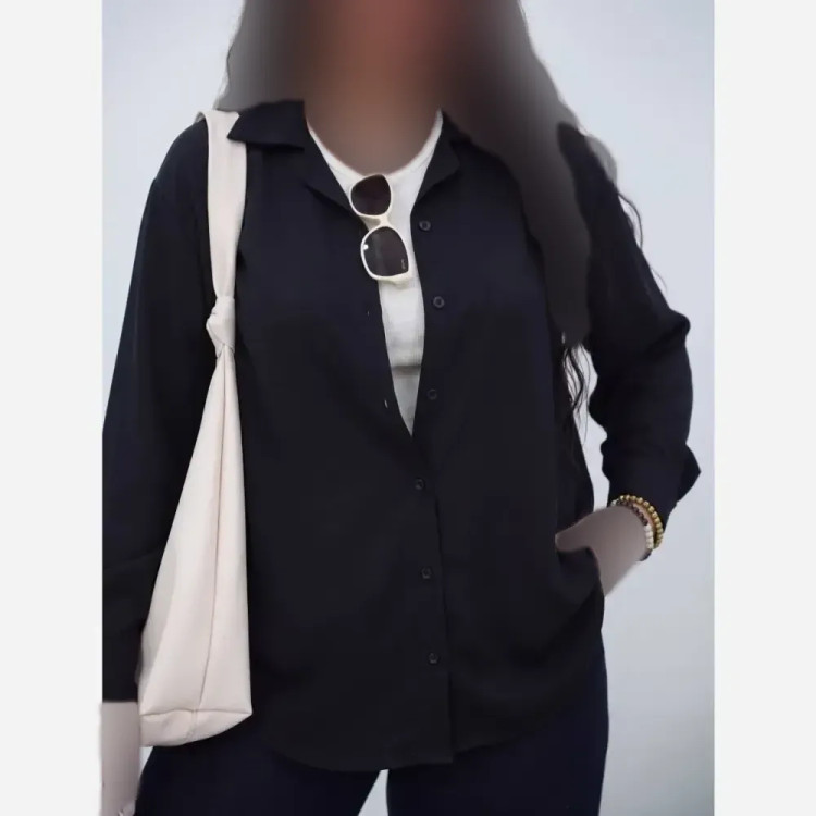 شومیز مهسان رنگ مشکی جنس ینزی درجه یک سایز فری سایز