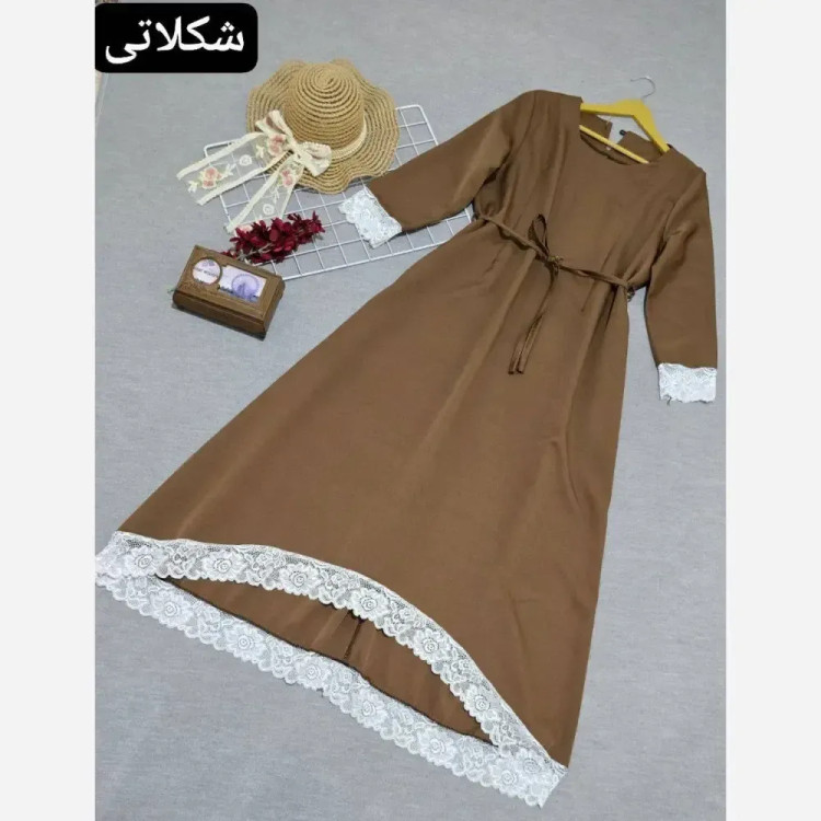 پیراهن بلند آیناز جنس مازراتی و تور ابریشم دانتل فری سایز تا 46