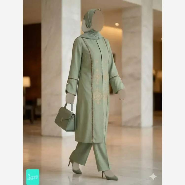 مانتو زنانه گلدوزی شده مدل آوا پارچه شانتون اسلپ درجه یک
