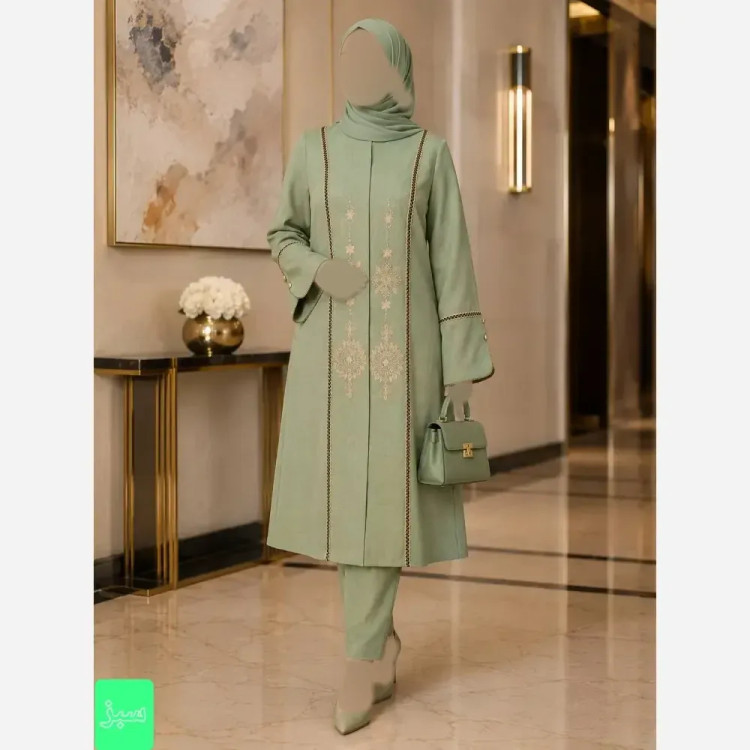 مانتو زنانه گلدوزی شده مدل آوا پارچه شانتون اسلپ درجه یک