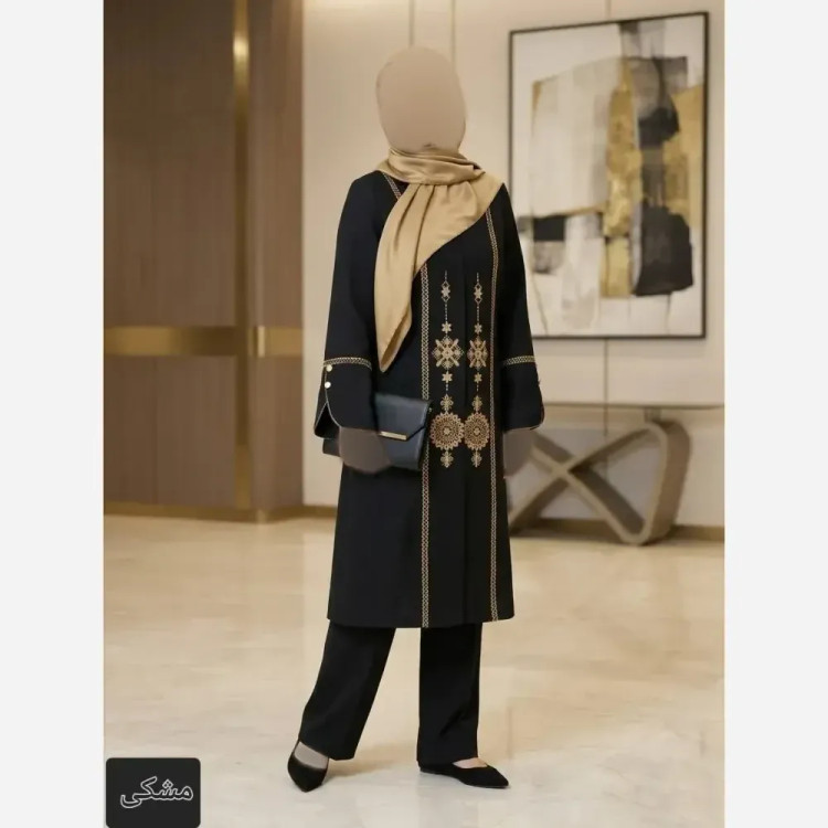 مانتو زنانه گلدوزی شده مدل آوا پارچه شانتون اسلپ درجه یک