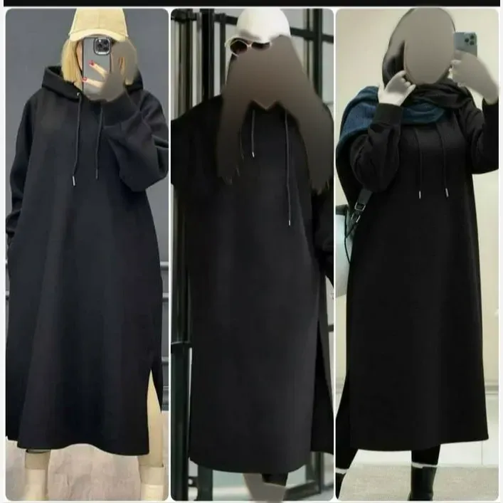 هودی دورس زنانه مدل لندو تو کرکی ضخیم مشکی کلاهدار
