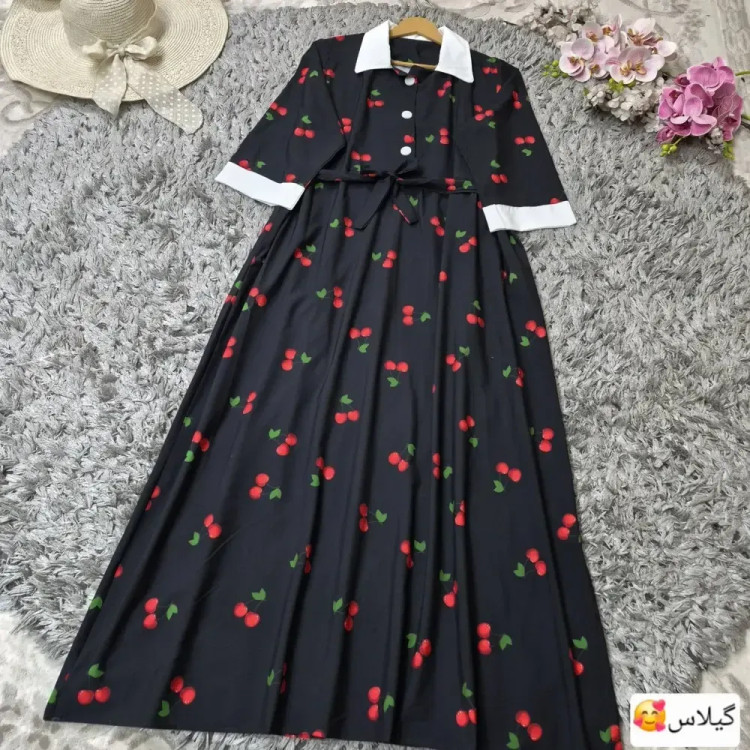 پیراهن ساحلی یقه سفید جنس بوگاتی سایز فری 38 تا 48