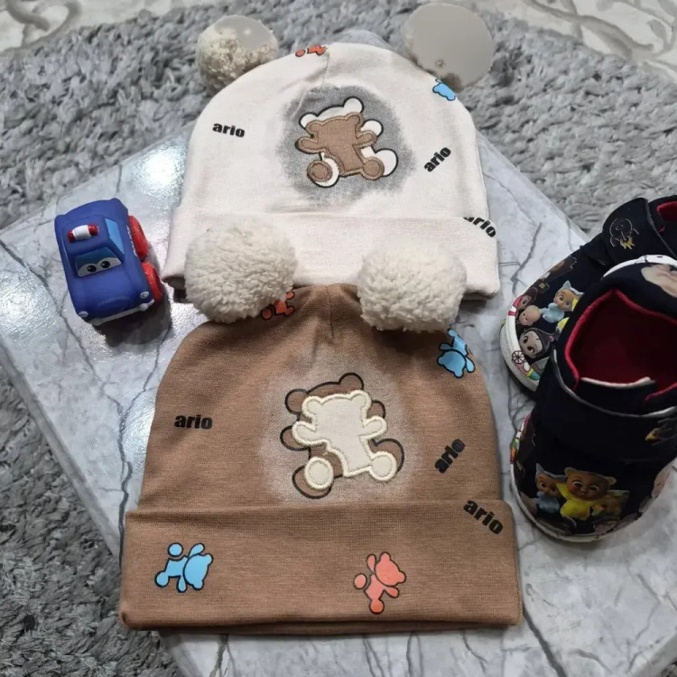 کلاه بچگانه تدی تریکو گرم بالا گلدوزی شده