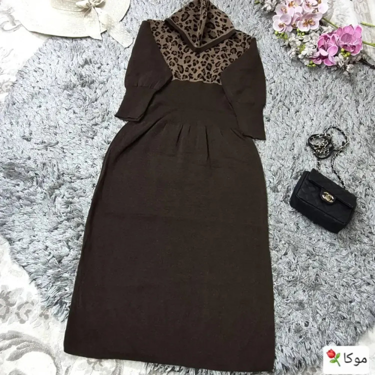 کفتان بافت اکریلیک ساعت شنی مدل پلنگی کلاه دار سایز 38 تا 50