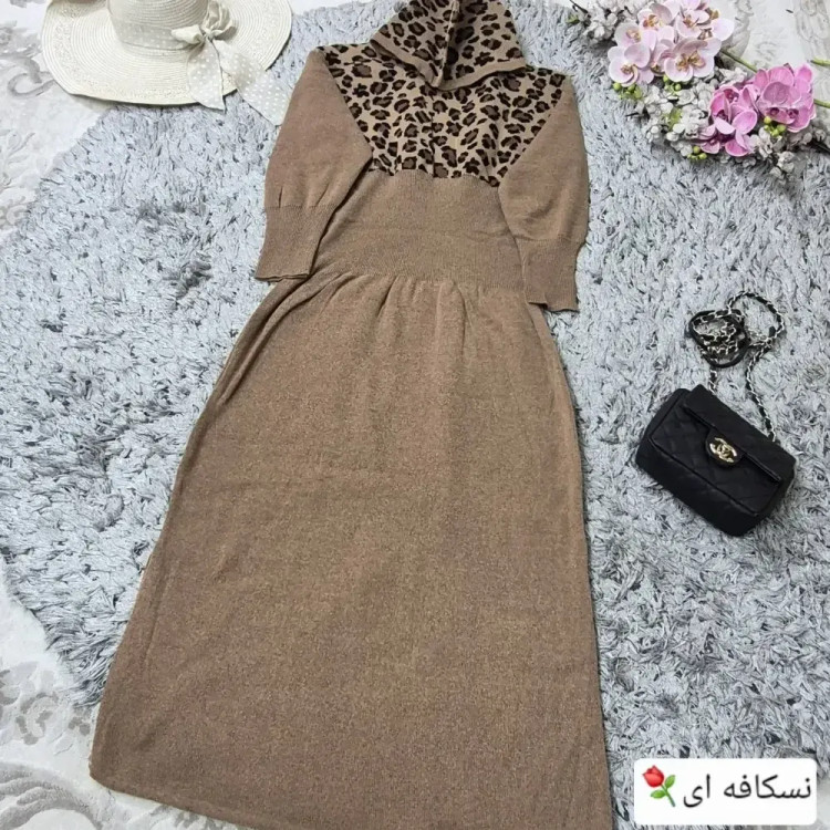 کفتان بافت اکریلیک ساعت شنی مدل پلنگی کلاه دار سایز 38 تا 50