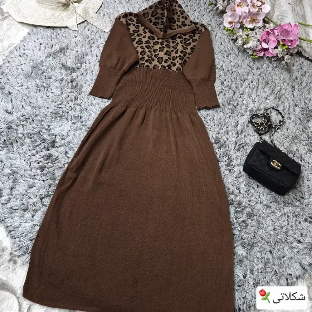 کفتان بافت اکریلیک ساعت شنی مدل پلنگی کلاه دار سایز 38 تا 50
