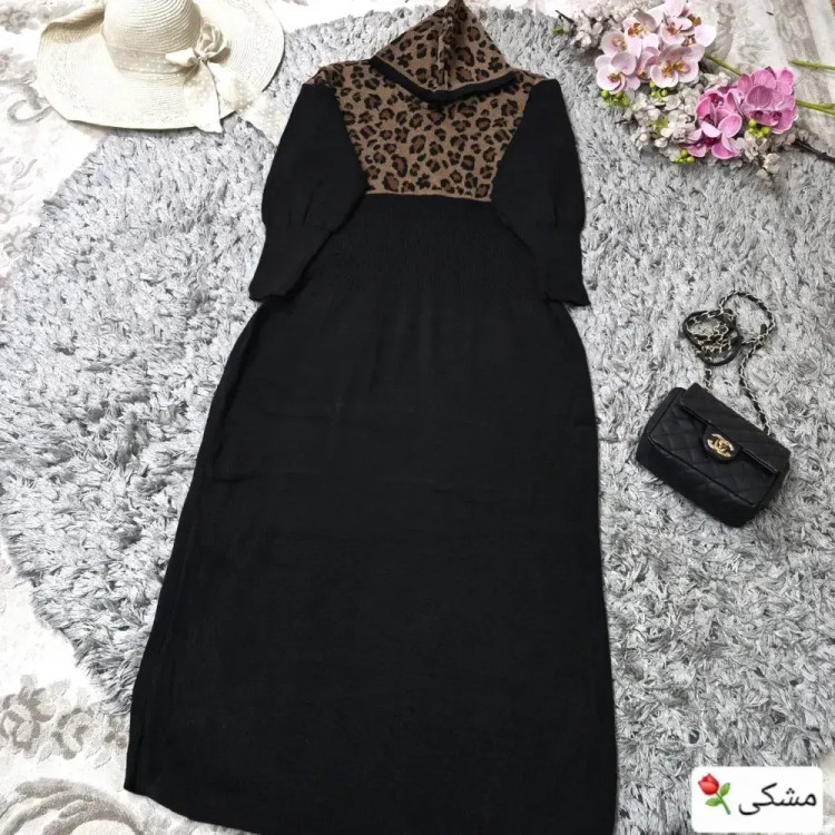 کفتان بافت اکریلیک ساعت شنی مدل پلنگی کلاه دار سایز 38 تا 50