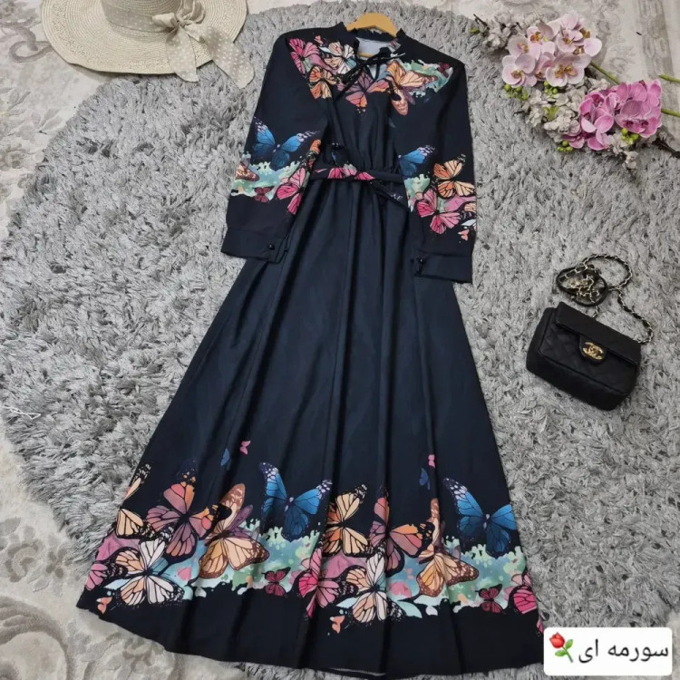 پیراهن ساحلی زنانه مدل پریا جنس بوگاتی رنگ موکا سورمه ای یشمی سایز 38 تا 48