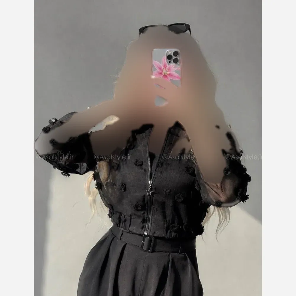 کراپ زنانه شیشه ای گل برجسته سایز 38 تا 44