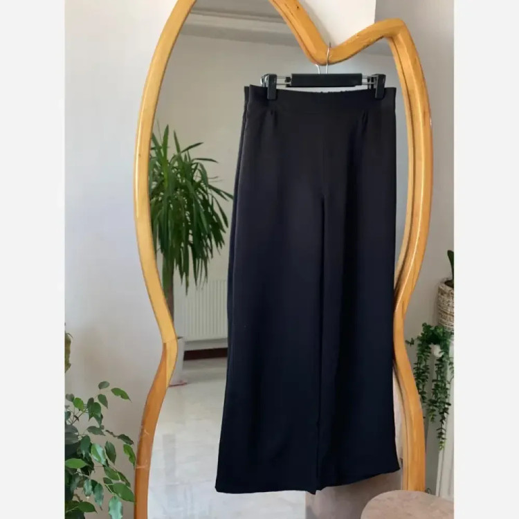 شلوار بگ زنانه پارچه مازراتی رنگ مشکی سایز بزرگ