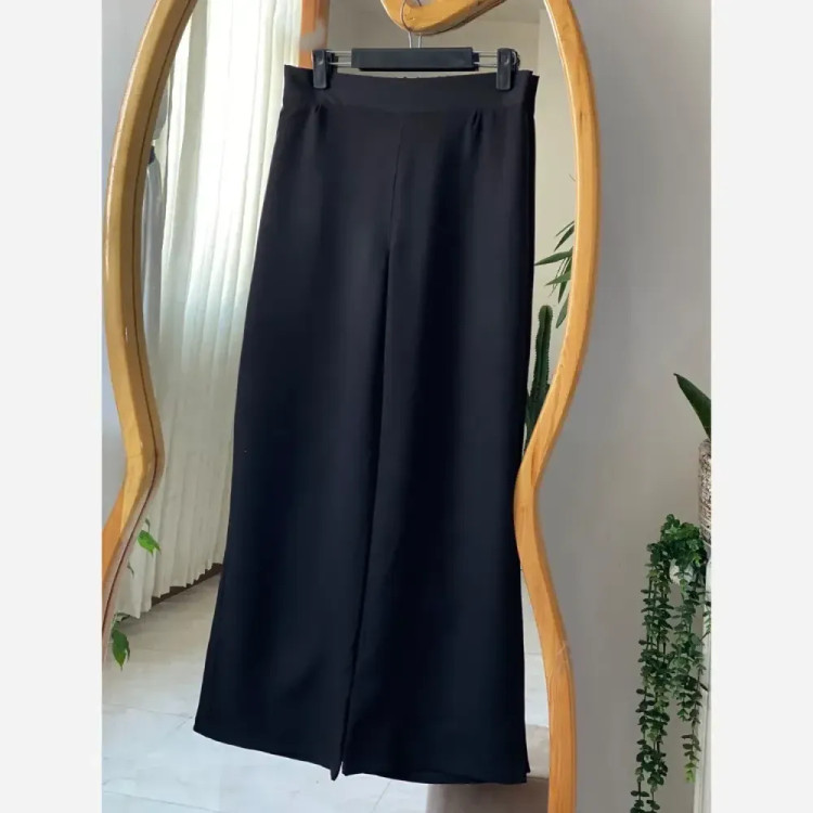 شلوار بگ زنانه پارچه مازراتی رنگ مشکی سایز بزرگ