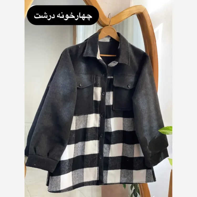 پالتو فوتر زنانه ترکیبی چهارخونه سایز 38 تا 46