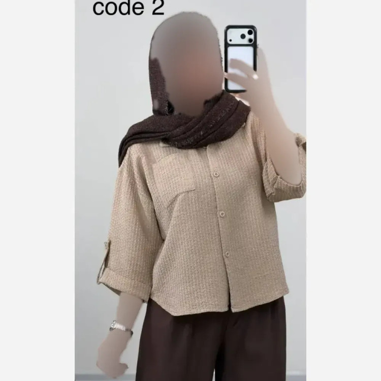 شومیز لنین پلاس کوکدوزی تک جیب آستین پاگون دار فری سایز