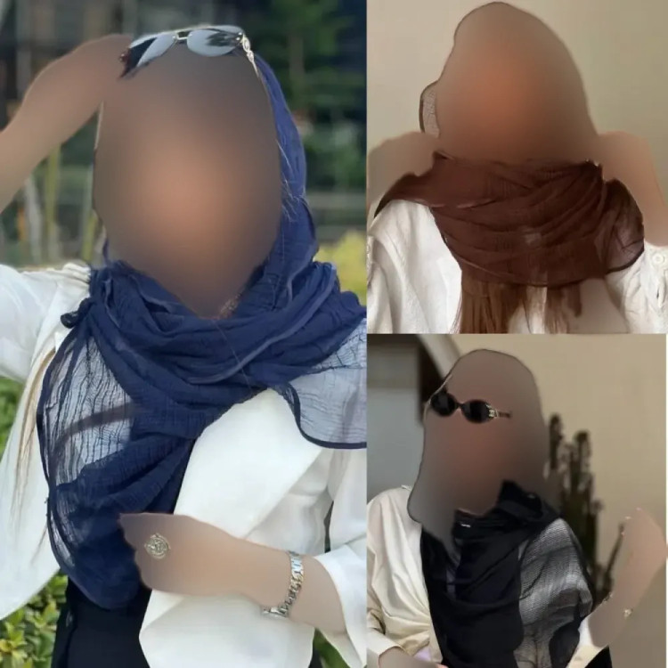 شال پلیسه دور گان دوزی تور ریز بافت رنگ مشکی و سفید و شکلاتی تیره
