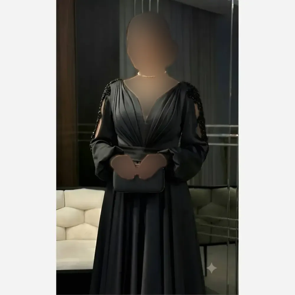 پیراهن زنانه ساتن آمریکایی مشکی خرجکار گل برجسته سایز بزرگ