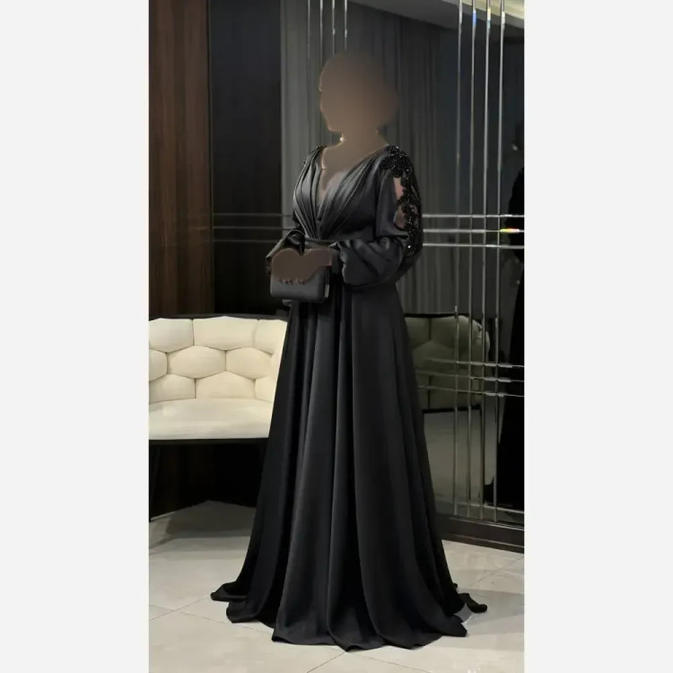 پیراهن زنانه ساتن آمریکایی مشکی خرجکار گل برجسته سایز بزرگ