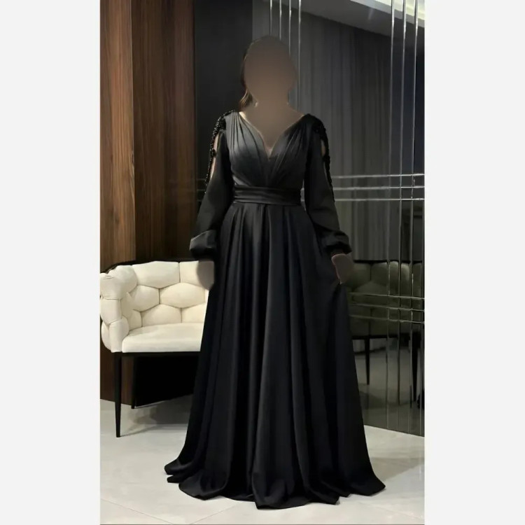 پیراهن زنانه ساتن آمریکایی مشکی خرجکار گل برجسته سایز بزرگ