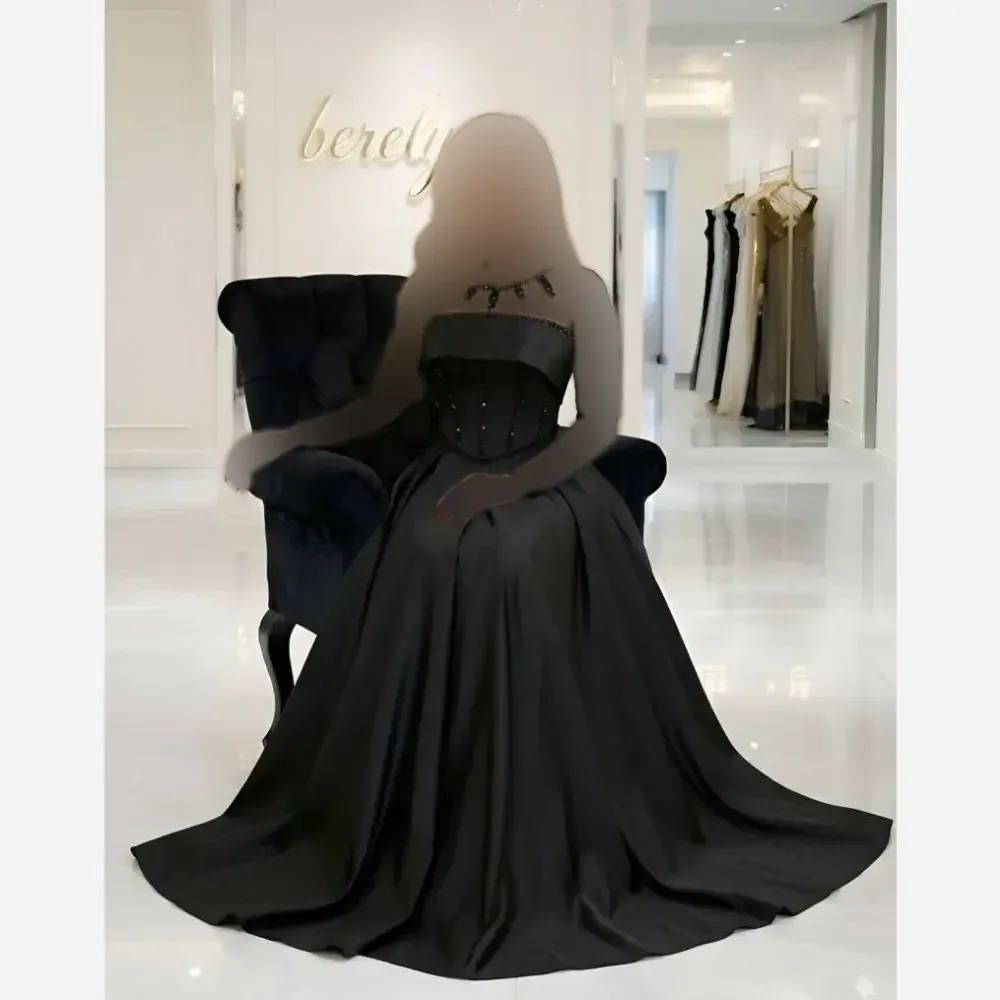 لباس مجلسی زنانه ساتن آمریکایی سنگ دوزی شده و تور مژگان مشکی