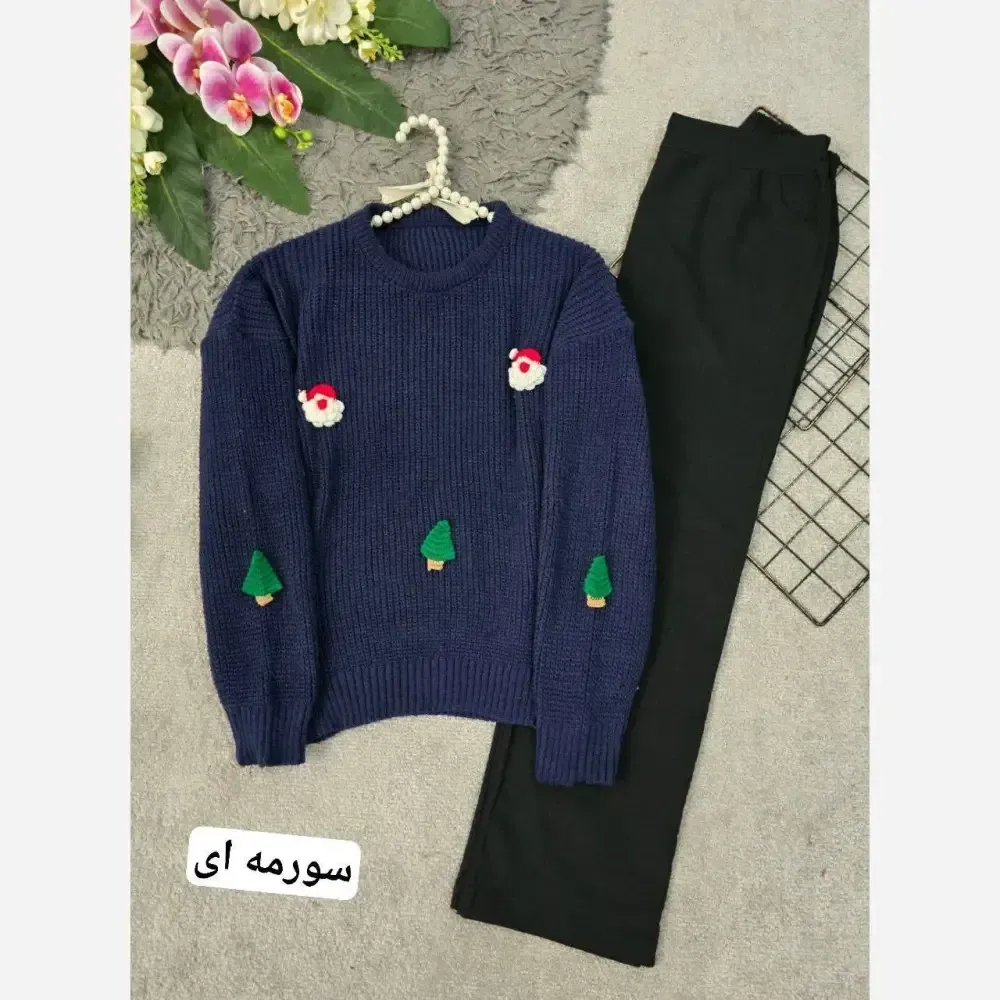 بلوز بافت کریسمس زنانه سرمه ای فری سایز