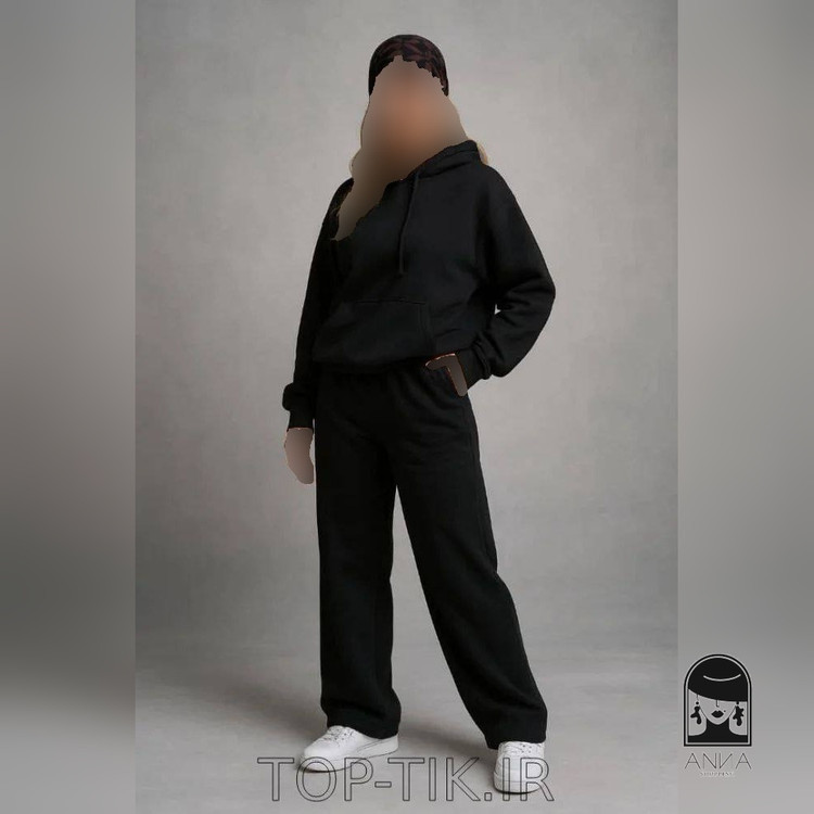 ست هودی شلوار زنانه مدل الهام جلو بسته جنس دورس تو کرکی فری سایز