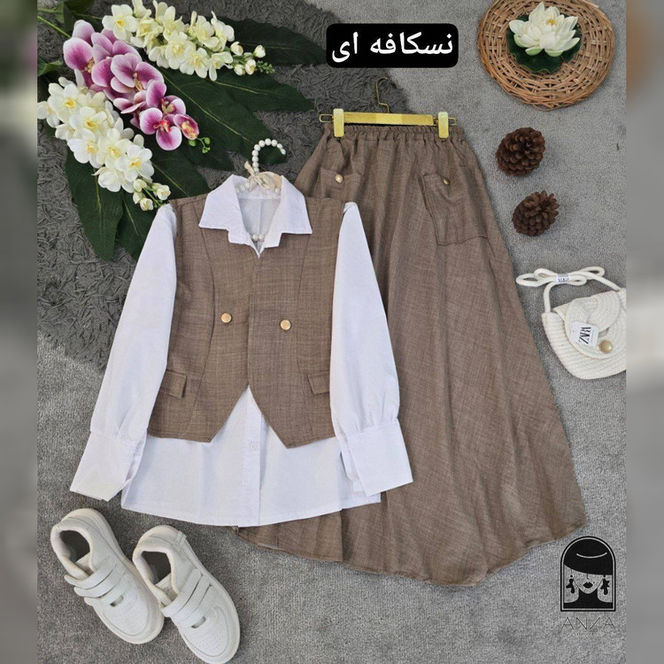 ست شومیز دامن زنانه مدل ژینا جنس شانتون با فری سایز