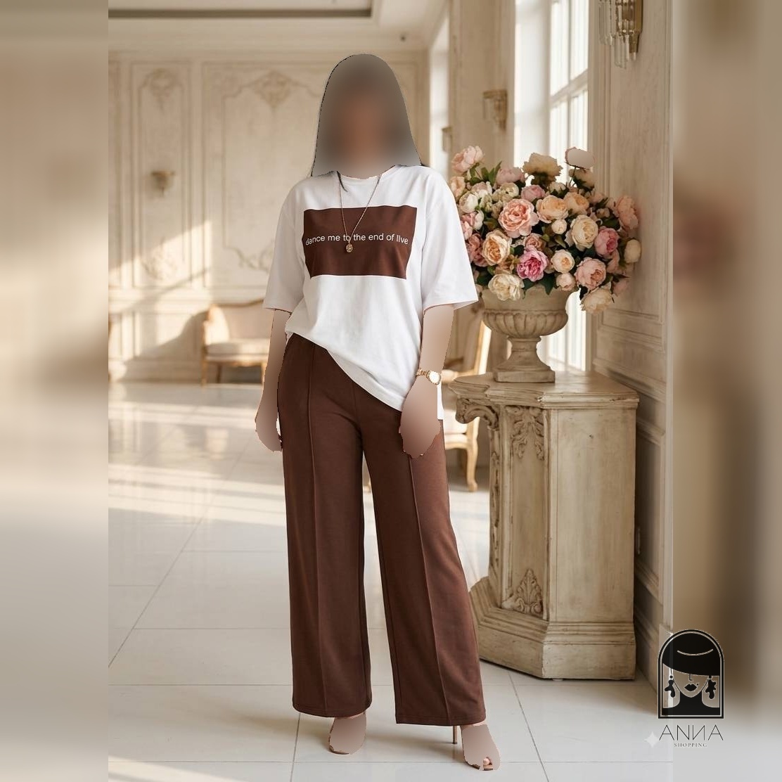 ست تیشرت شلوار زنانه مدل dance جنس گلکسی نخ پنبه با فری سایز 60 114