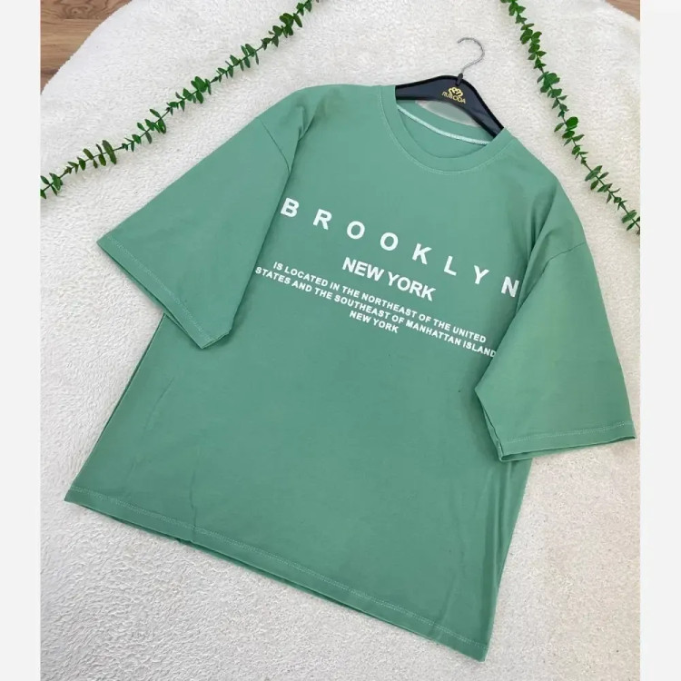 تیشرت باکسی سوپر پنبه BROOKLYN رنگ کرم و سبز سایز فری